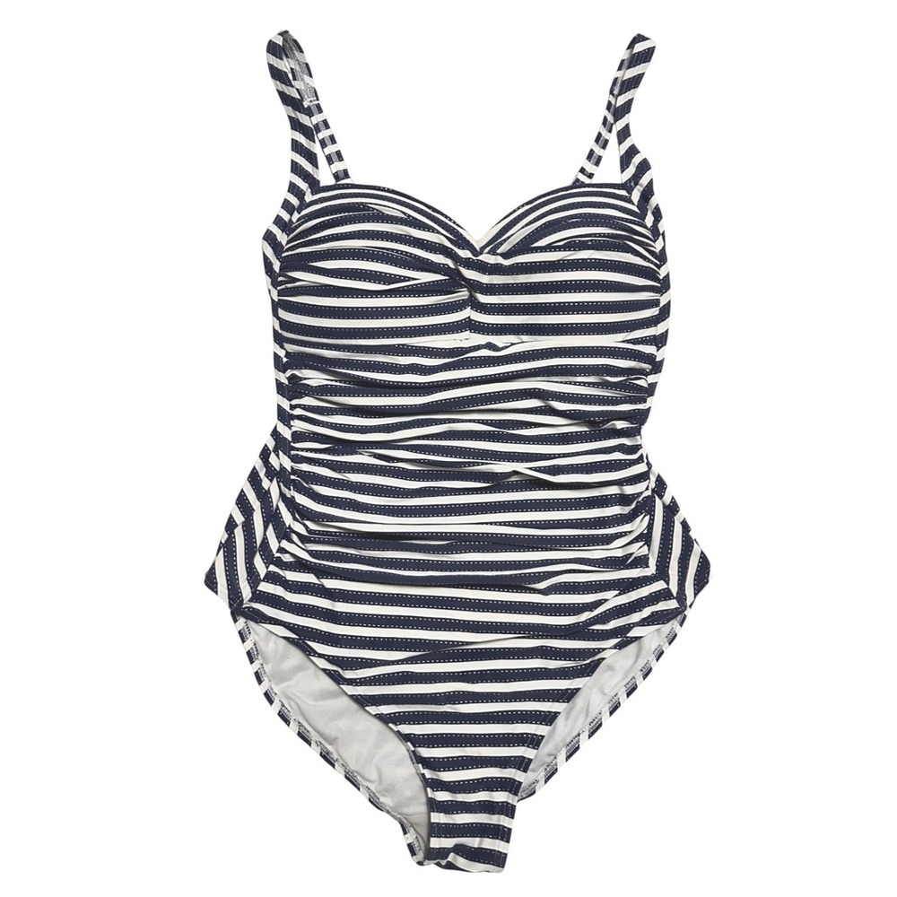 NipTuck One Piece Swimsuit 12 MultiFit Cup Striped Ruched Tummy Control Slimming - Picture 1 of 5